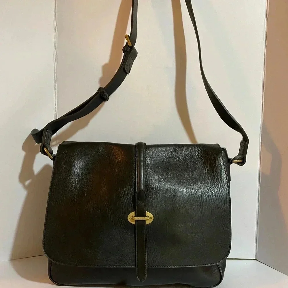 Mulberry Vintage unisex crossbody black leather messenger bag